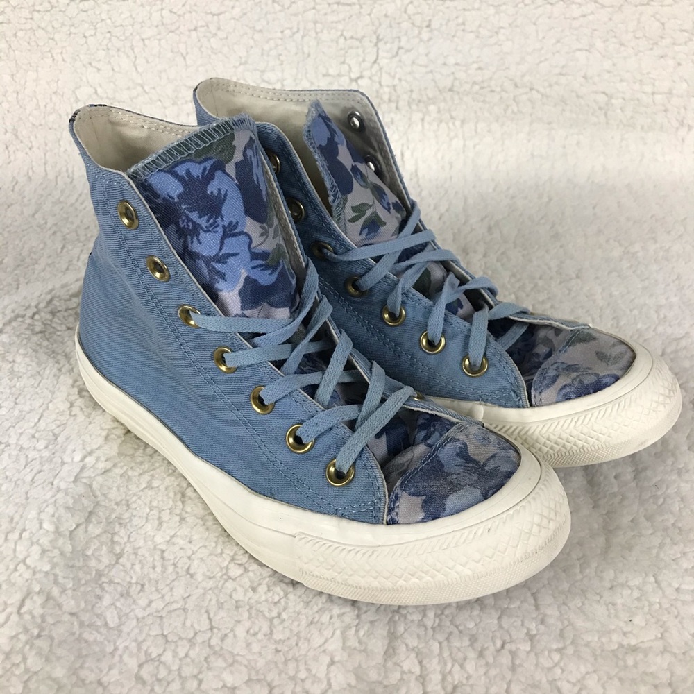 Converse Blue Floral w White High Top Sneakers 7